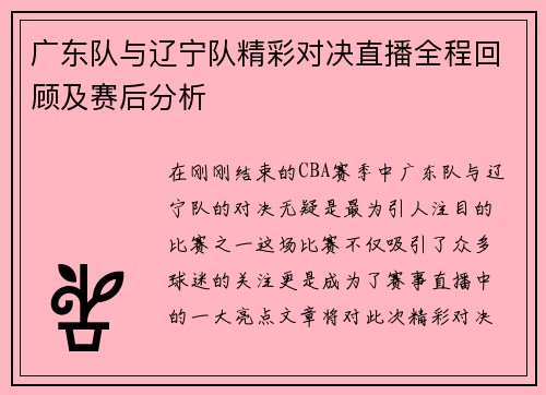 广东队与辽宁队精彩对决直播全程回顾及赛后分析