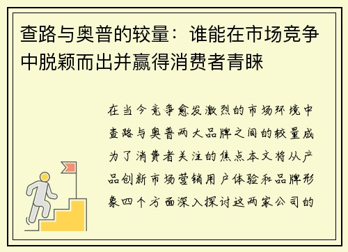 查路与奥普的较量：谁能在市场竞争中脱颖而出并赢得消费者青睐